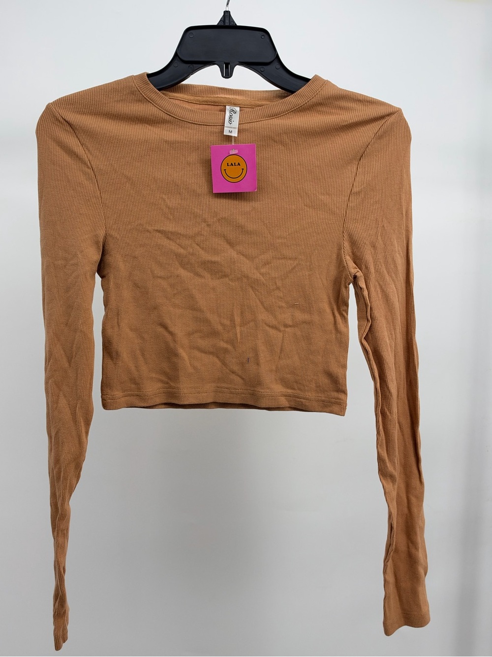 Rosio Long-Sleeve Ribbed Crop Top - Camel Tan